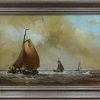 Drie schilderijen met vissersboten op zee. Doek. Dragen een handtekening: Frans Van Der Heide. 60 x 80 en 40 x 60 cm.