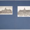 Een lot van vijf gravures met betrekking tot het Antwerpse stadhuis, bestaande uit vier buitenzichten en een interieur van de trouwzaal.