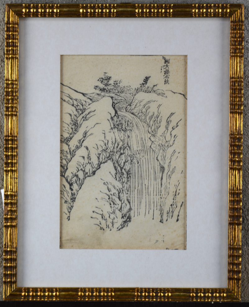 “Waterval”. Een Japanse houtsnede. Niet gesigneerd. XIXe eeuw.