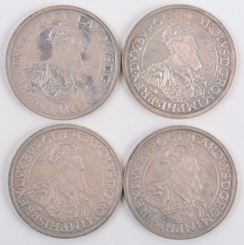 4 zilveren munten van 5 Ecu. Ag 925/1000. België 1987.