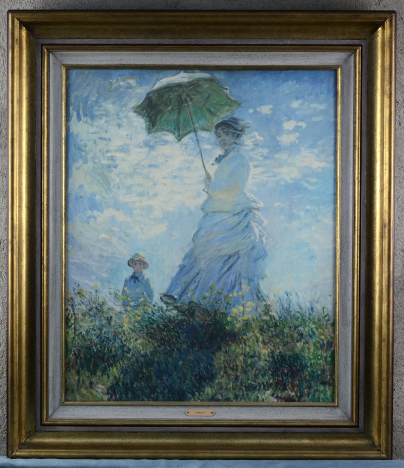 “Vrouw met parasol”. Reproductie op doek naar Monet.