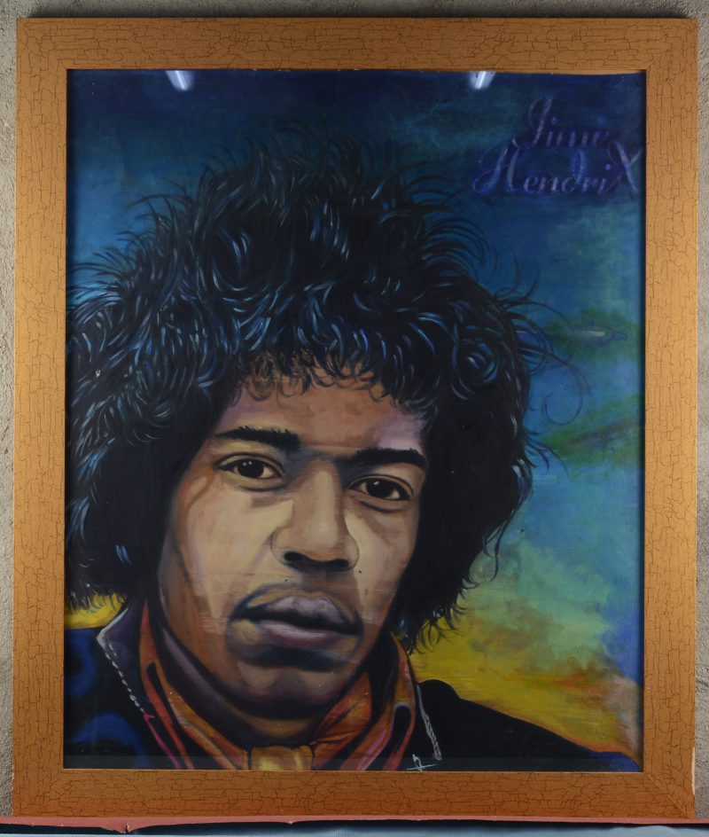 “Jimi Hendrix”. Olieverf op doek.