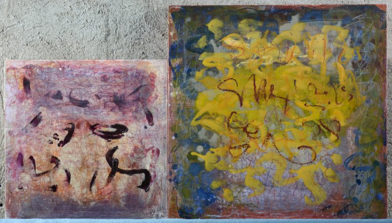 “Composities”. Twee olieverfschilderijen op paneel. Beide gesigneerd en resp. gedateerd 2004 & 2008.