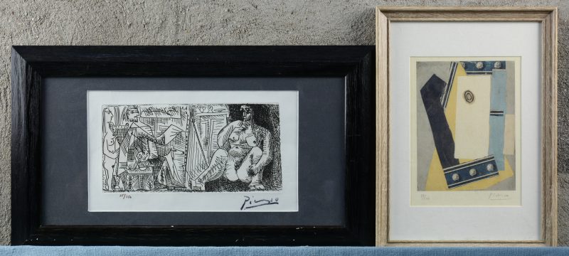 Een zeerdruk en een ets, beide buiten de plaat gesigneerd ‘Picasso’ en genummerd op resp; 100 & 150 exemplaren.