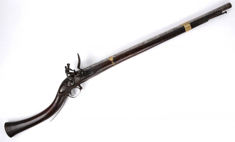 Een oude Engelse musket, gefabriceerd voor de Turkse markt.