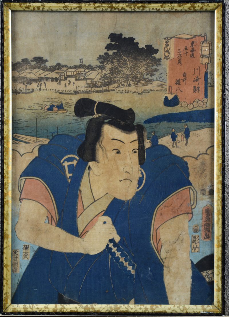 Een Japanse houtsnede uit de reeks “Geschiedenis van de wraak der 47 Ronin”. XIXe eeuw.