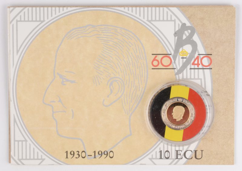 Een 22 K gouden 20 ecu met zilveren rand. Boudewijn 60/40. 1030-1990.