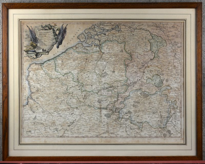 “Carte méridionale des Pays Bas...” Een deels ingekleurde kaart door Santini. 1778.