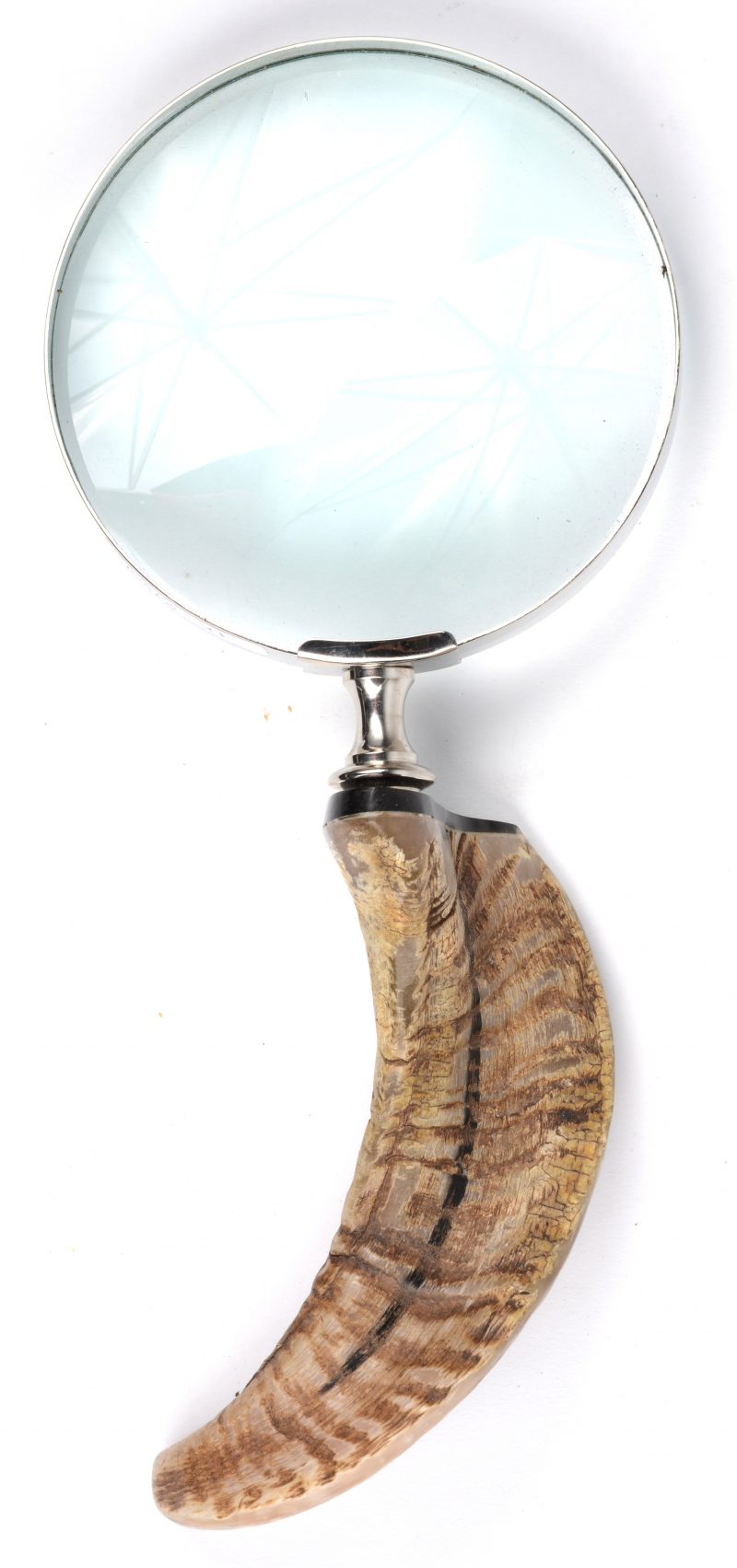 Een vergrootglas met een ramshoornen handvat.