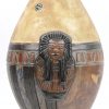 Een vaas van steengoed met meerkleurig glazuur, versierd met een gegraveerd, Egyptisch geïnspireerd decor. Onderaan gemerkt.