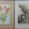 Negen diverse tekeningen in inkt op papier met landschappen in Spanje, Duitsland en België, evenals een aquarel met een bloemenstilleven. Alle ingelijst.