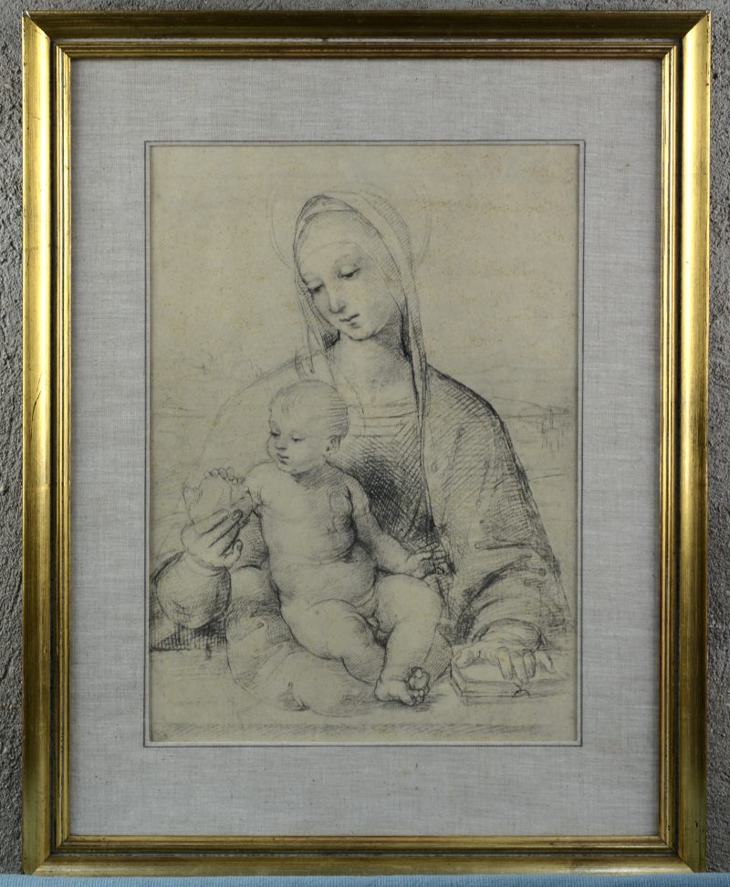 Madonna met kind naar Raphael. Een reproductie.