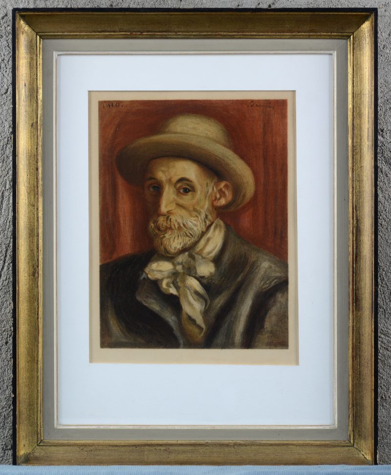 “Zelfportret”. Een lithografie naar het werk van Renoir. Voorblad van een boek over de kunstenaar.