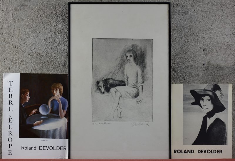 “Vrouw met hond”. Een ets. Gesigneerd buiten de plaat. Exemplaar van de kunstenaar. Met twee tentoonstellingcatalogi.