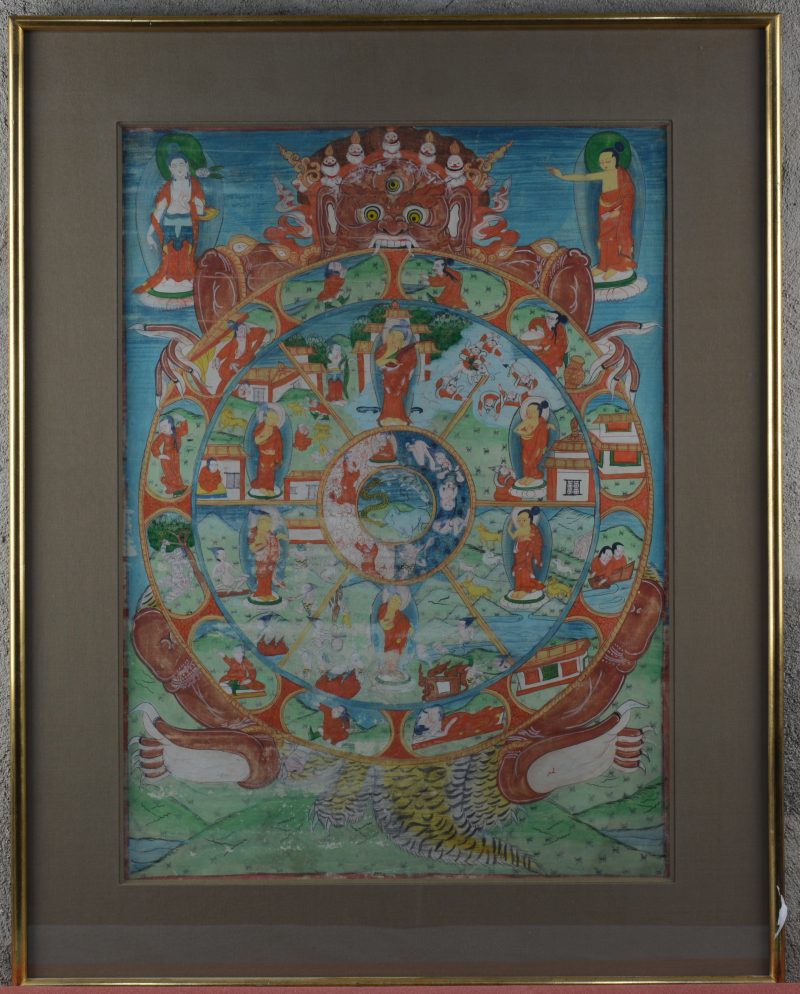 Een antieke Tibetaanse thangka.