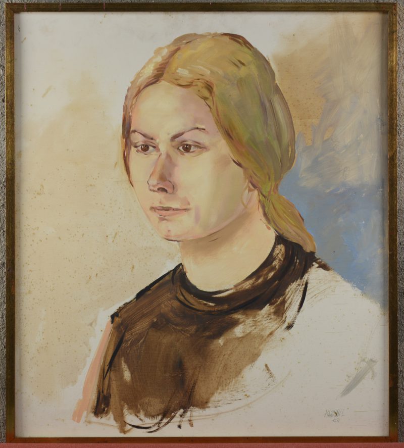 “Meisjesportret”. Olieverf op paneel. Gesigneerd en gedateerd  1971.