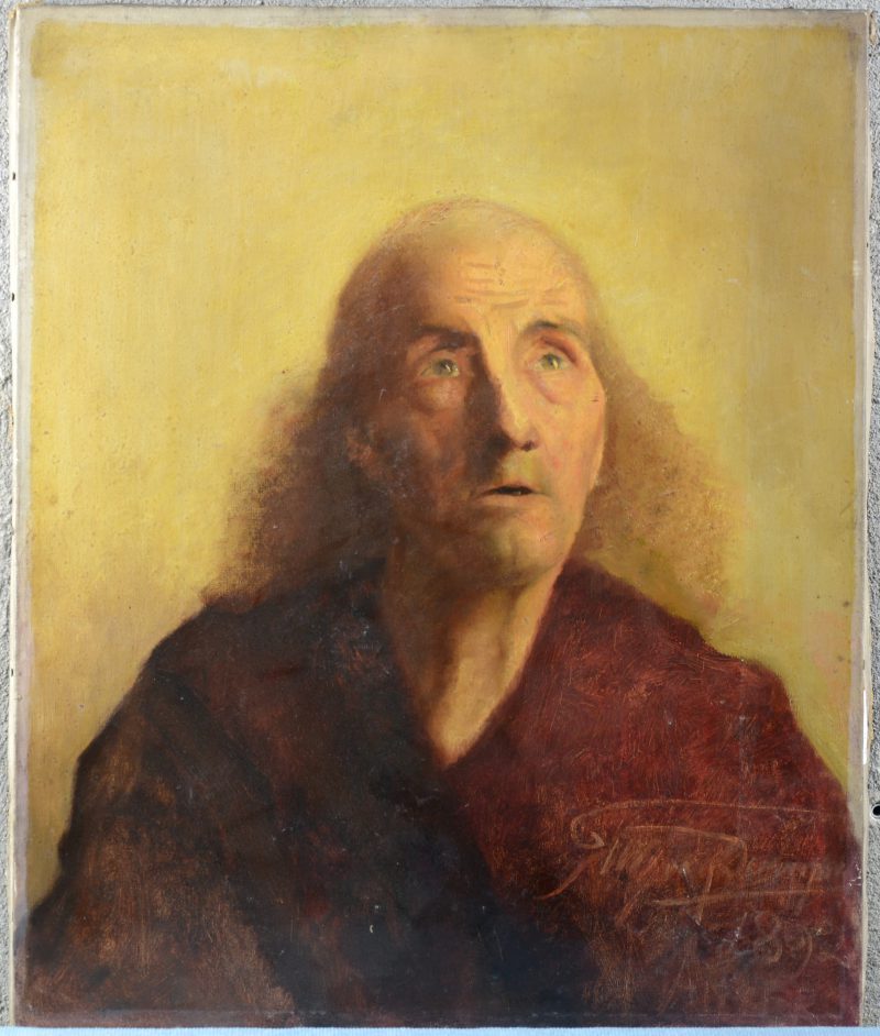 “Mannenportret”. Olieverf op doek. Onduidelijk gesigneerd en gedateerd. XIXe eeuw.