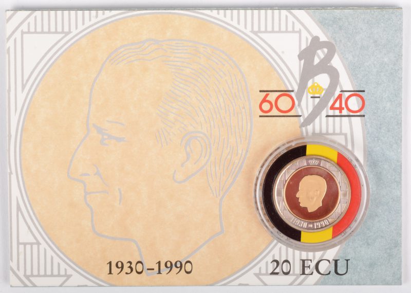 Een 22 K geelgouden munt. 20 Ecu. Boudewijn 1930-1990.