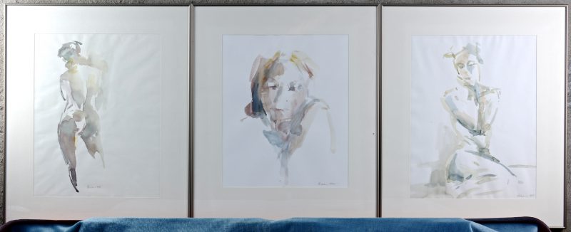 “Vrouwenportretten”. Drie aquarelstudies op papier. Gesigneerd 1994, 1995 & 1996.