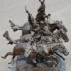 “Coming thru the Rye”. Vier cowboys te paard. Bronzen groep naar het werk van Frederic Remington. Recente geut. Op marmeren voetstuk.