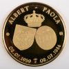 Een geelgouden medaille 18K ter gelegenheid van de 25ste huwelijksjubileum van Albert en Paola (10 g). We voegen er een soortgelijke medaille van zilver aan toe (10 g).