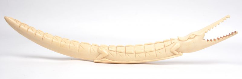 Een krokodil van gesculpteerd Afrikaans ivoor.