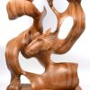 “Vrouw- en paardenhoofd”. Een uit een massief blok regenboomhout gesneden kunstwerk. Gesigneerd en met certificaat.
