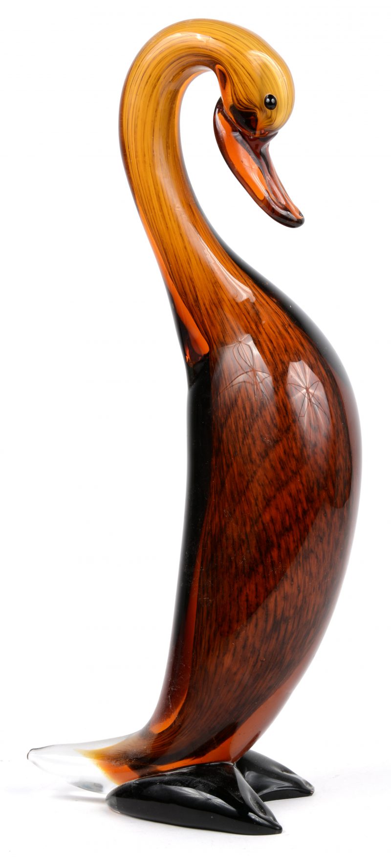 Een eend van gekleurd Muranoglas.