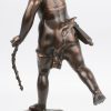 “Cupido.” Beeld in gepatineerd brons op marmeren sokkel. Naar Auguste Moreau.