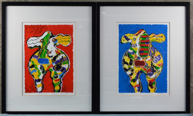 “Happy cow”. Twee lithografieën naar werk van peter Diem.