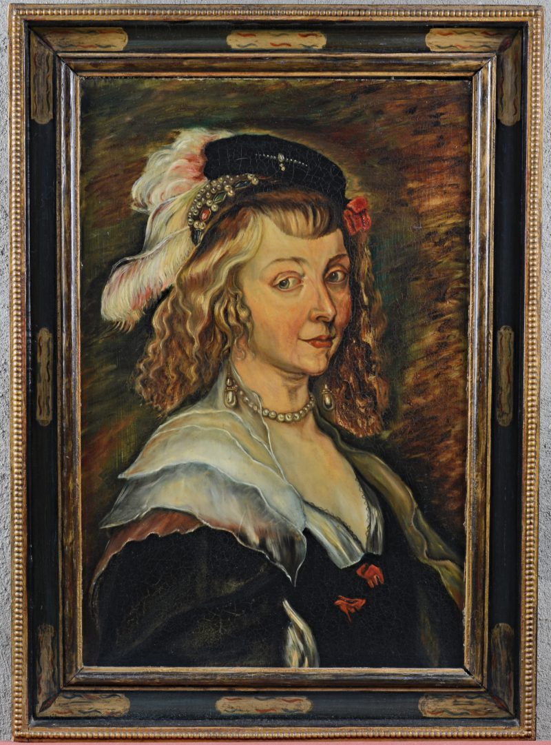 “Portret van een burgervrouw”. Olieverf op paneel. Naar de XVIIe eeuw.