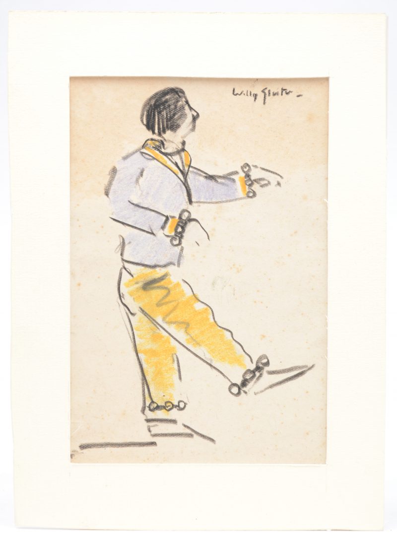“Straatdanser”. Ingekleurde studie op papier. Draagt handtekening: Willy Sluiter. (1873 - 1949)