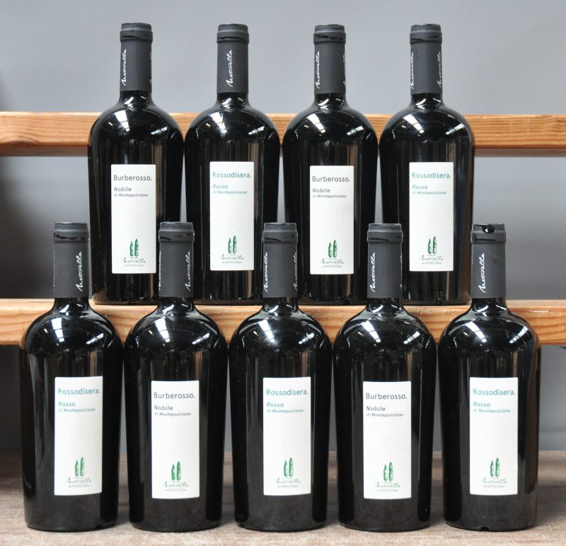 Lot rode wijn        aantal: 9 Bt.    Metinella Burberosso D.O.C.G. Vino Nobilo di Montepulciano     2016  aantal: 4 Bt.    Metinella Rossodisera D.O.C. Rosso di Montepulciano     2017  aantal: 5 Bt.