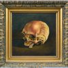 “De Machinatie”. Olieverf op doek. Gesigneerd en gedateerd 1986. Vergezeld van de afgebeelde schedel.