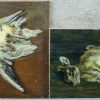 Drie schilderijen met meeuwen en een konijntje(35 x 30 cm) d.d. 1986 en een paneel met een meeuw d.d. 1987.