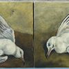 Drie schilderijen met meeuwen en een konijntje(35 x 30 cm) d.d. 1986 en een paneel met een meeuw d.d. 1987.