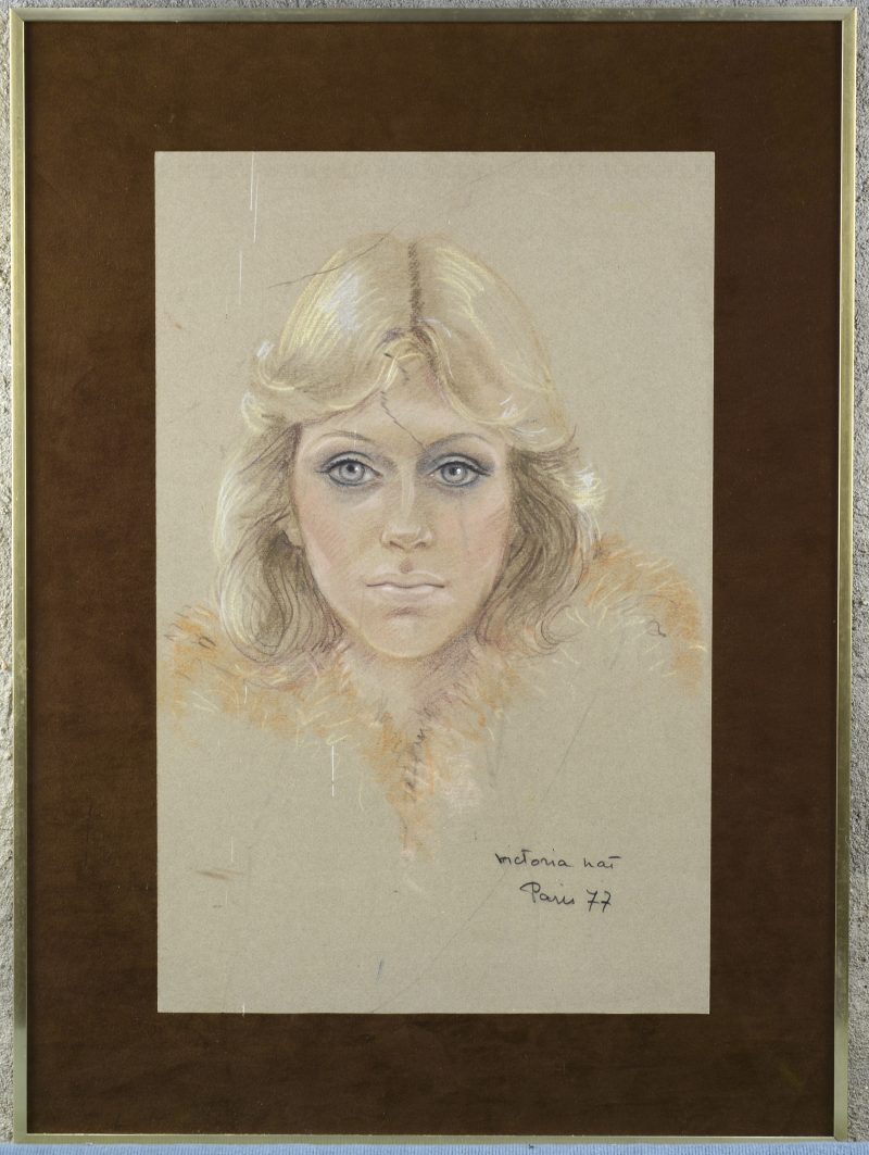“Portret van ABBA-zangeres Agnetha”. Pastel op papier. Gesigneerd en gedateerd Parijs ‘77.