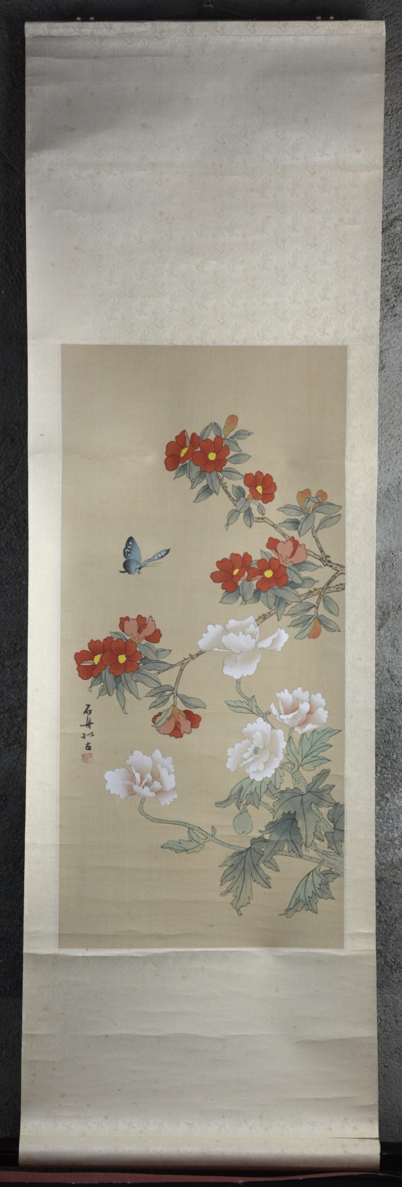 “Vlinders en bloemen”. Een Chinese scroll.