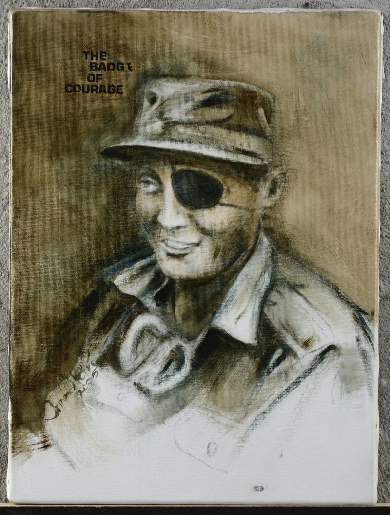 “Portret van Moshe Dayan”. Olieverf op doek. Gesigneerd.