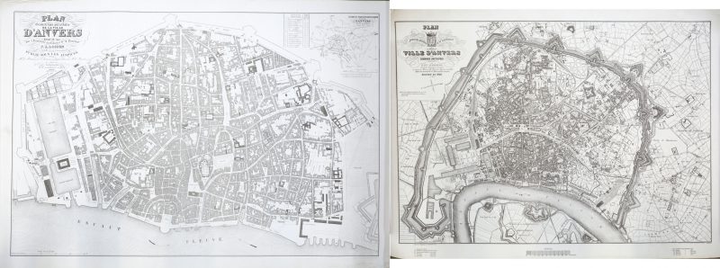 Twee herdrukken van kaarten van Antwerpen. F. A. Losson, 1846 & Aloïs Scheepers, 1886. Ed. Ontwikkeling, 1975 & 1977.