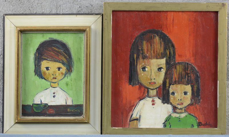 “Kinderportretten”. Twee werken, olieverf op doek. Beide gesigneerd.