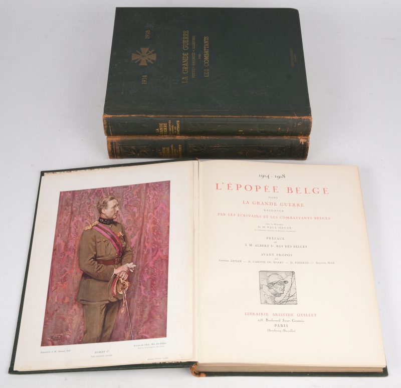 “La Grande Guerre”, 2 delen & “L’épopée Belge dans la Grande Guerre”. Ed. Aristide Quillet. Parijs, 1938.