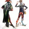 “Stenterello” & “Pantalone”. Twee carnavalsfiguren van meerkleurig Italiaans aardewerk. Gesigneerd en gemerkt.