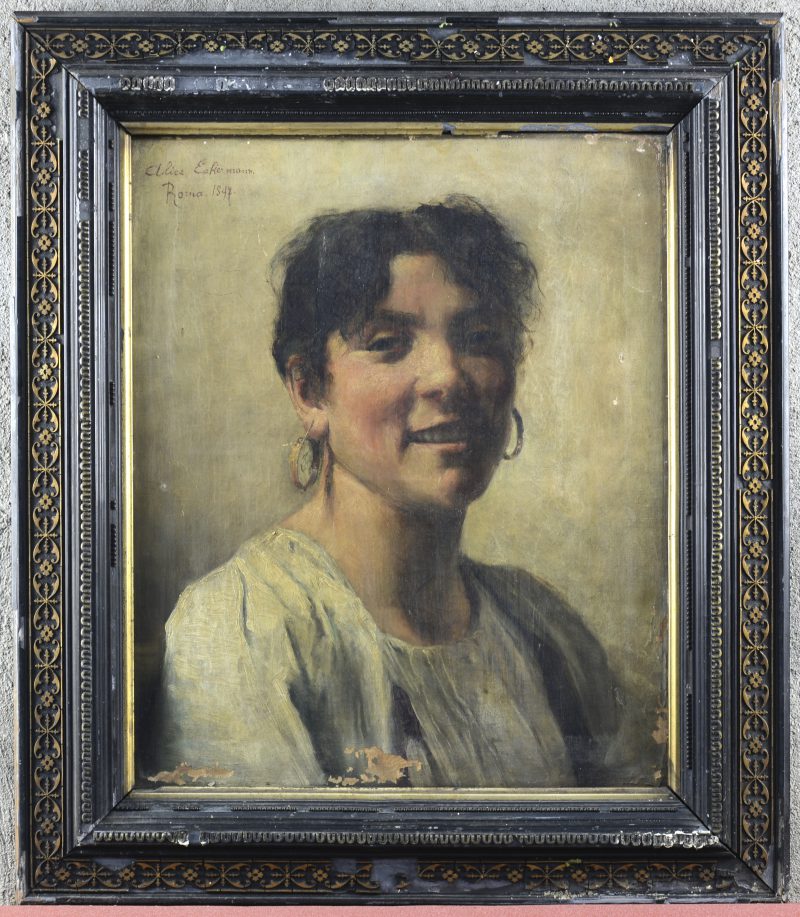 “Portret”. Olieverf op doek. Gesigneerd en gedateerd 1897. Verfschade onderaan.