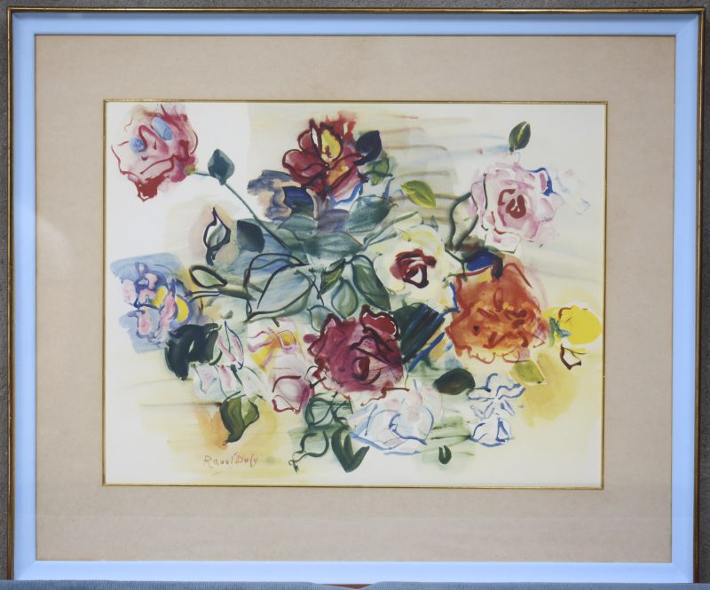 “Compositie met rozen”. Een lithografie naar een werk van Raoul Dufy.