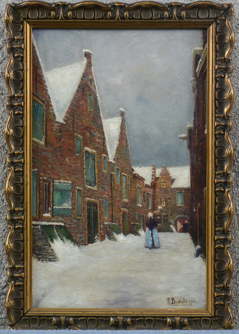 “Winter in Middelburg. Olieverf op paneel. Gesigneerd en gedateerd 1918.