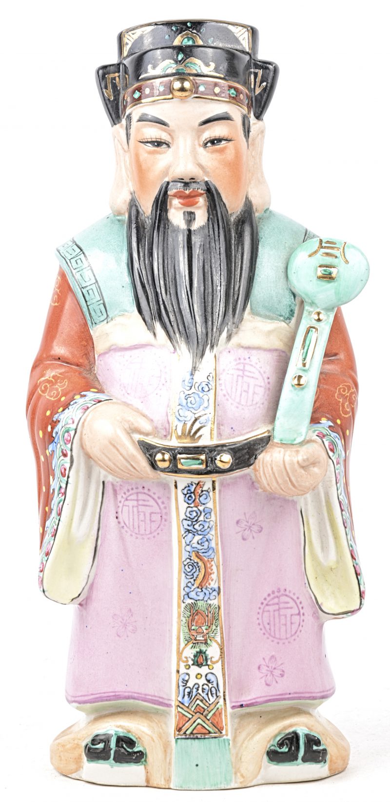 Een wijze met ruji-scepter van meerkleurig Chinees porselein.