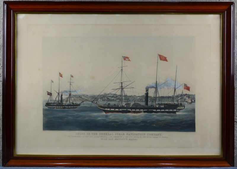 “Ships of the General Steam Navigation Company”. Een lithografie door Duncan naar het origineel van Huggins. London, 1842.