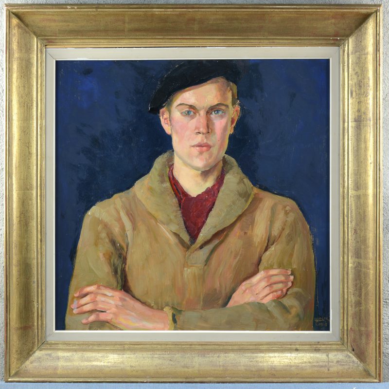 “Portret van een jongeman”. Olieverf op paneel. Gesigneerd en gedateerd 1945.