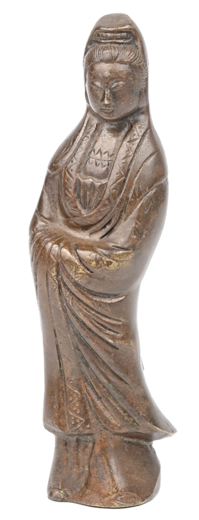 Een kleine bronzen Quan Yin.